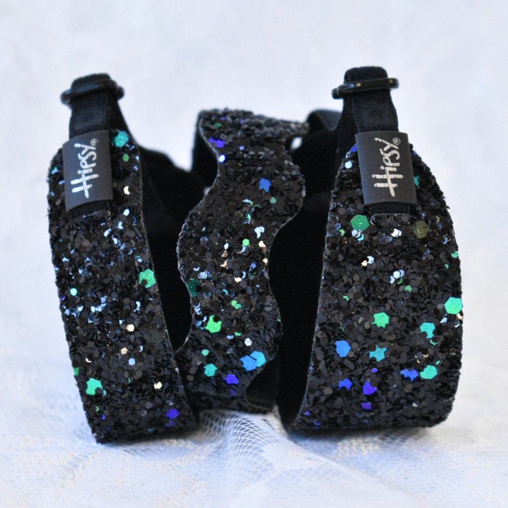 Hipsy Bracelet Adjustable Black Peacock Skinny Wave or Wide Bling Glitter Cuff